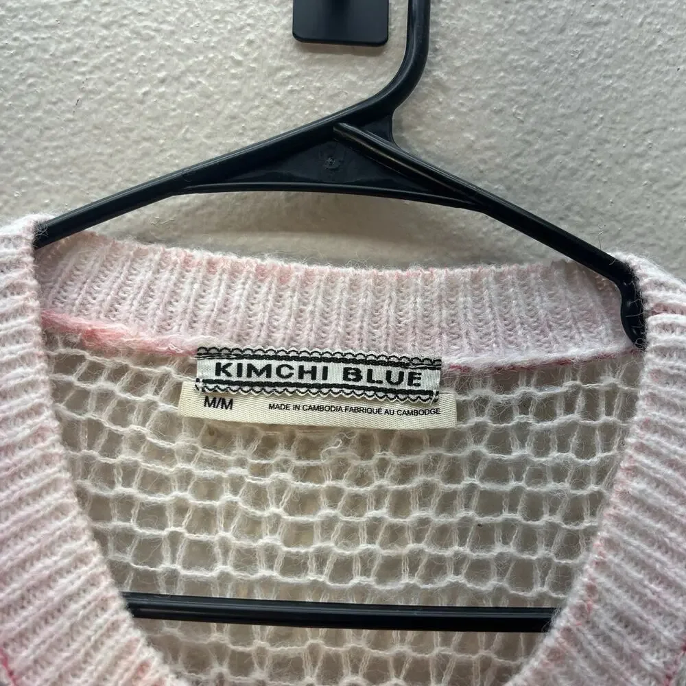 Kimchi Blue Open Knit Sweater Size M Pink Cream Wool‎ Blend Cottagecore Slouchy